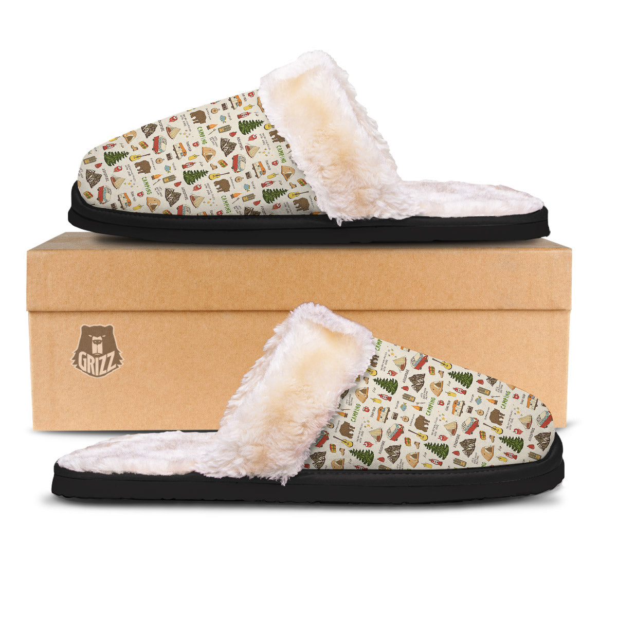 Camping Cartoon Print Pattern Slippers-grizzshop