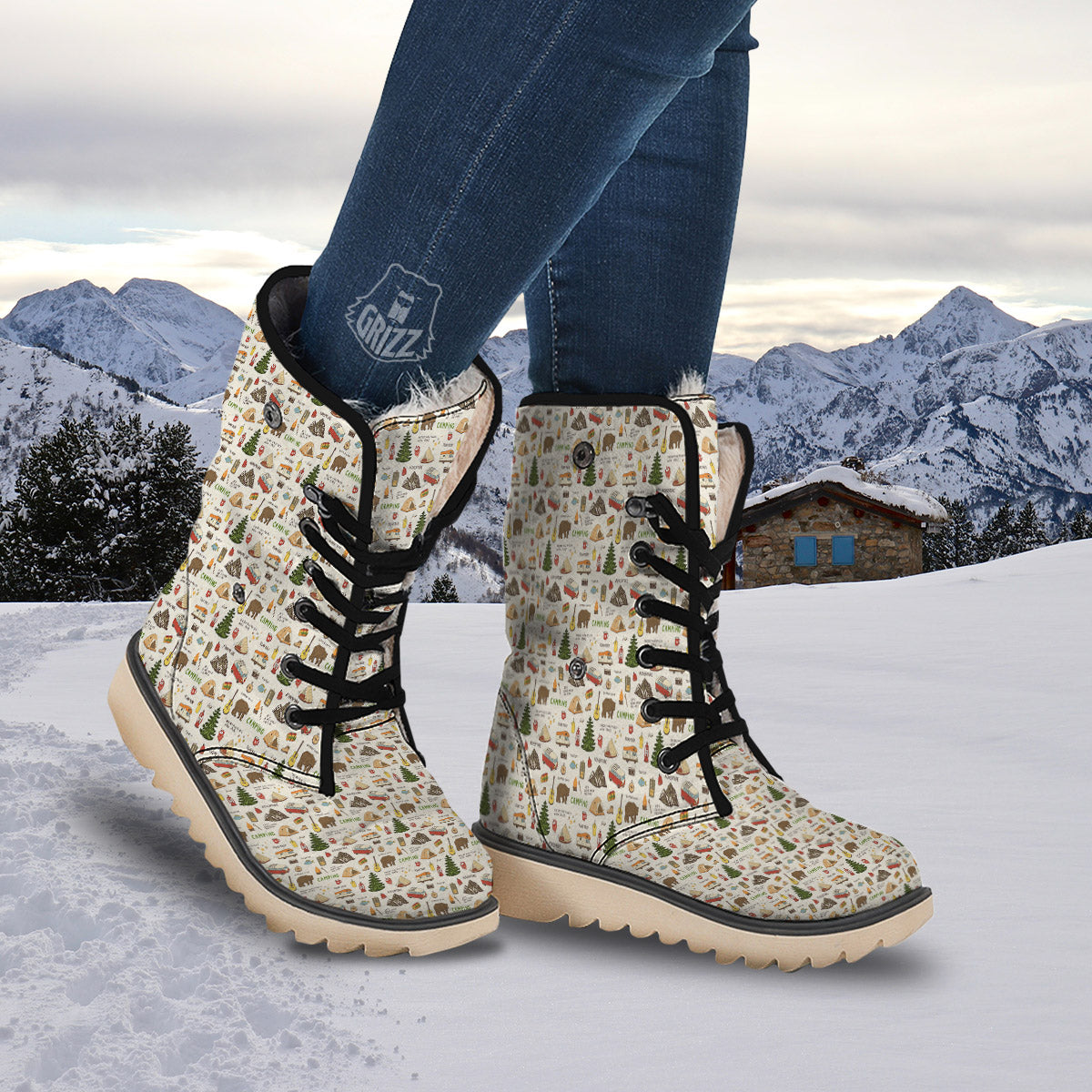 Camping Cartoon Print Pattern Snow Boots-grizzshop