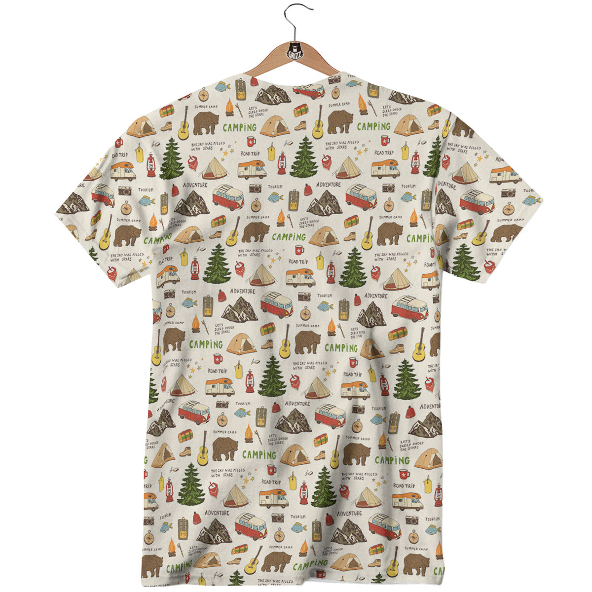 Camping Cartoon Print Pattern T-Shirt-grizzshop