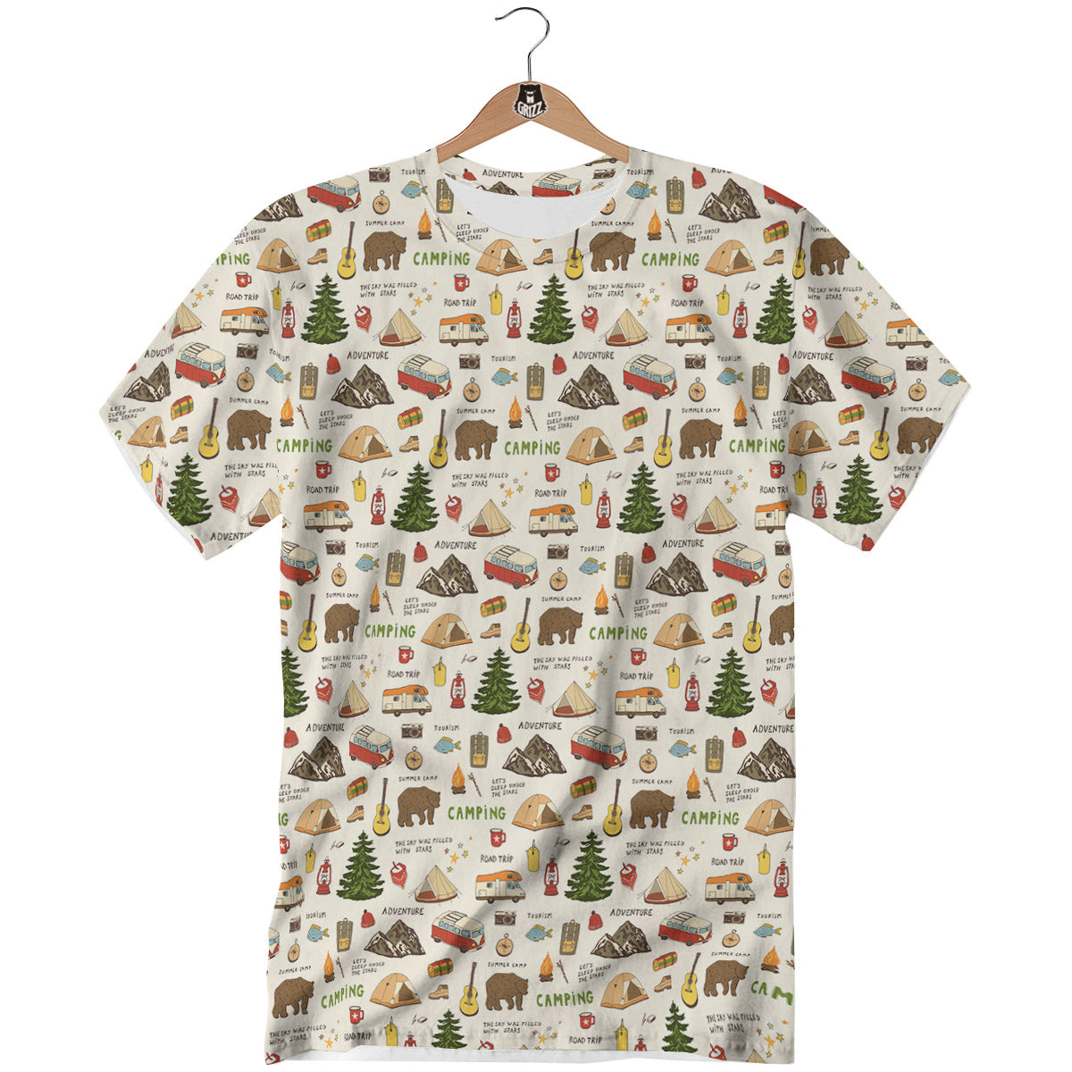 Camping Cartoon Print Pattern T-Shirt-grizzshop
