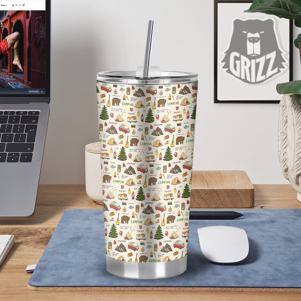 Camping Cartoon Print Pattern Tumbler-grizzshop