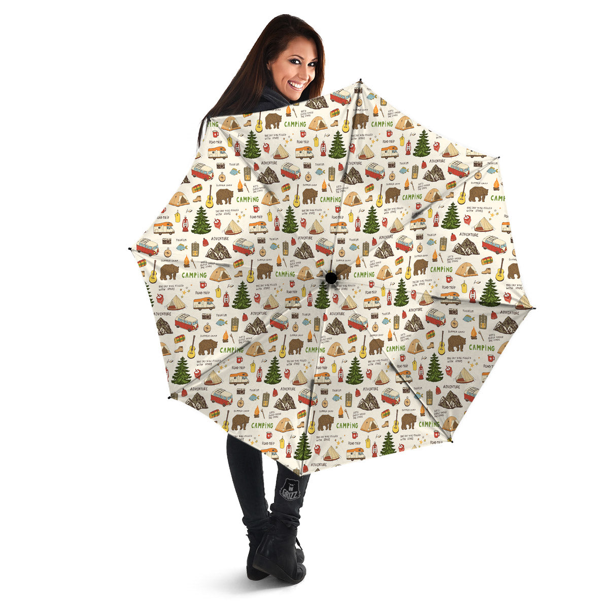Camping Cartoon Print Pattern Umbrella-grizzshop
