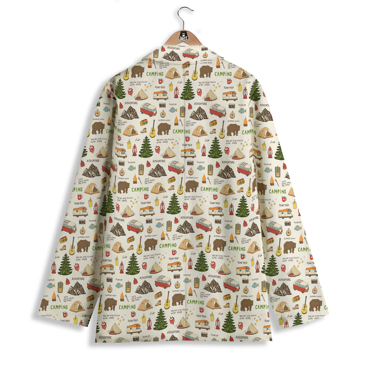 Camping Cartoon Print Pattern Women's Blazer-grizzshop