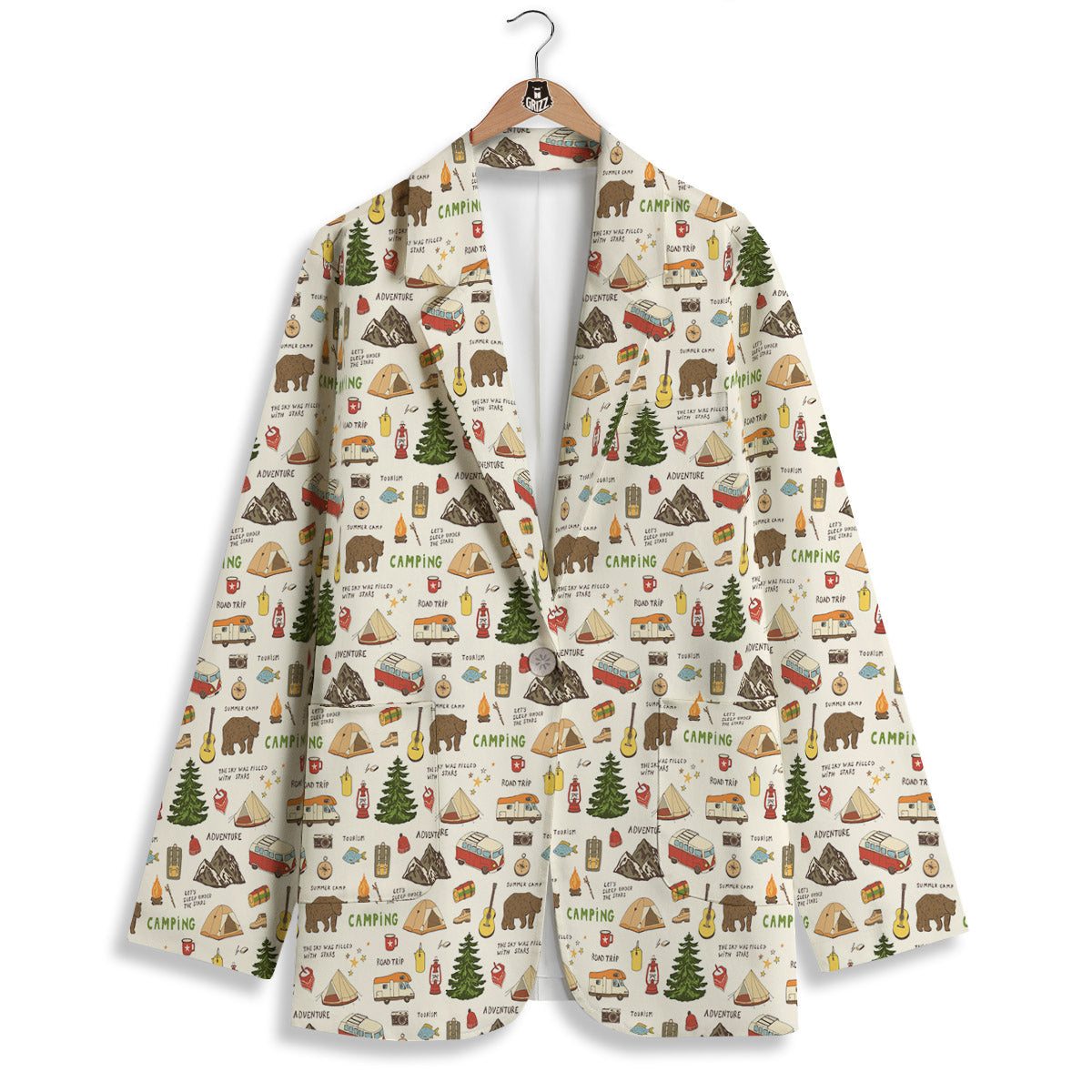 Camping Cartoon Print Pattern Women's Blazer-grizzshop