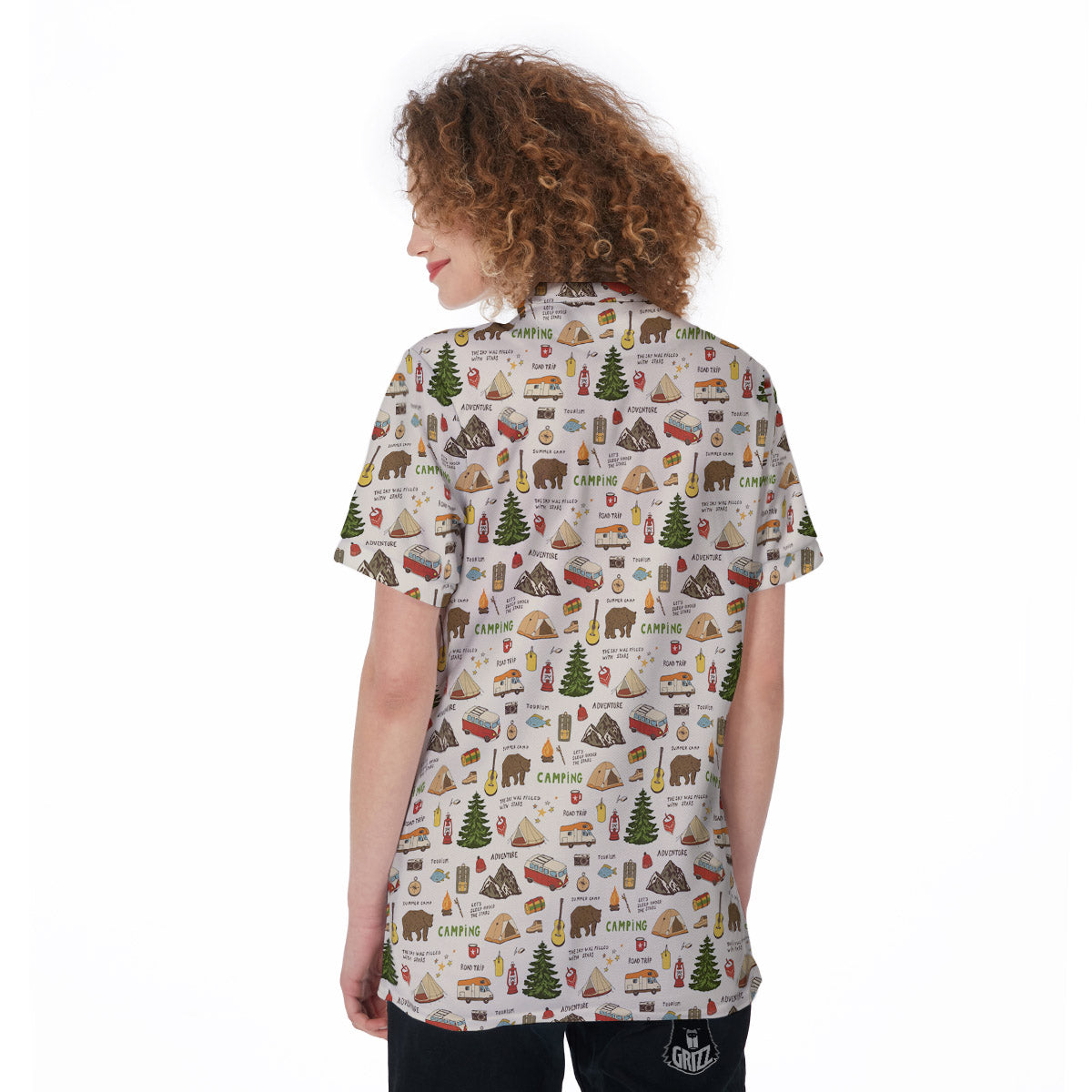 Camping Cartoon Print Pattern Women's Golf Shirts-grizzshop