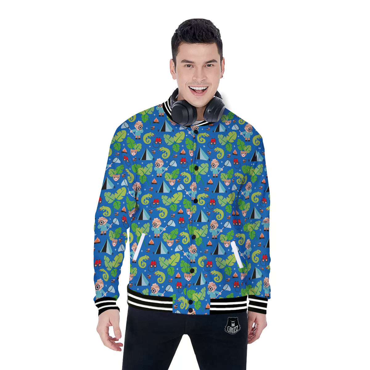Camping Cute Print Pattern Baseball Jacket-grizzshop