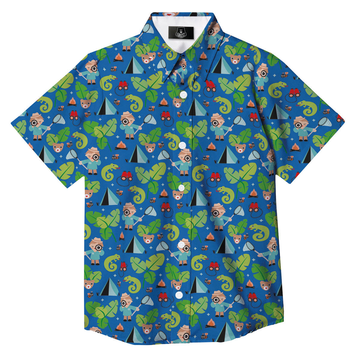 Camping Cute Print Pattern Button Up Shirt-grizzshop