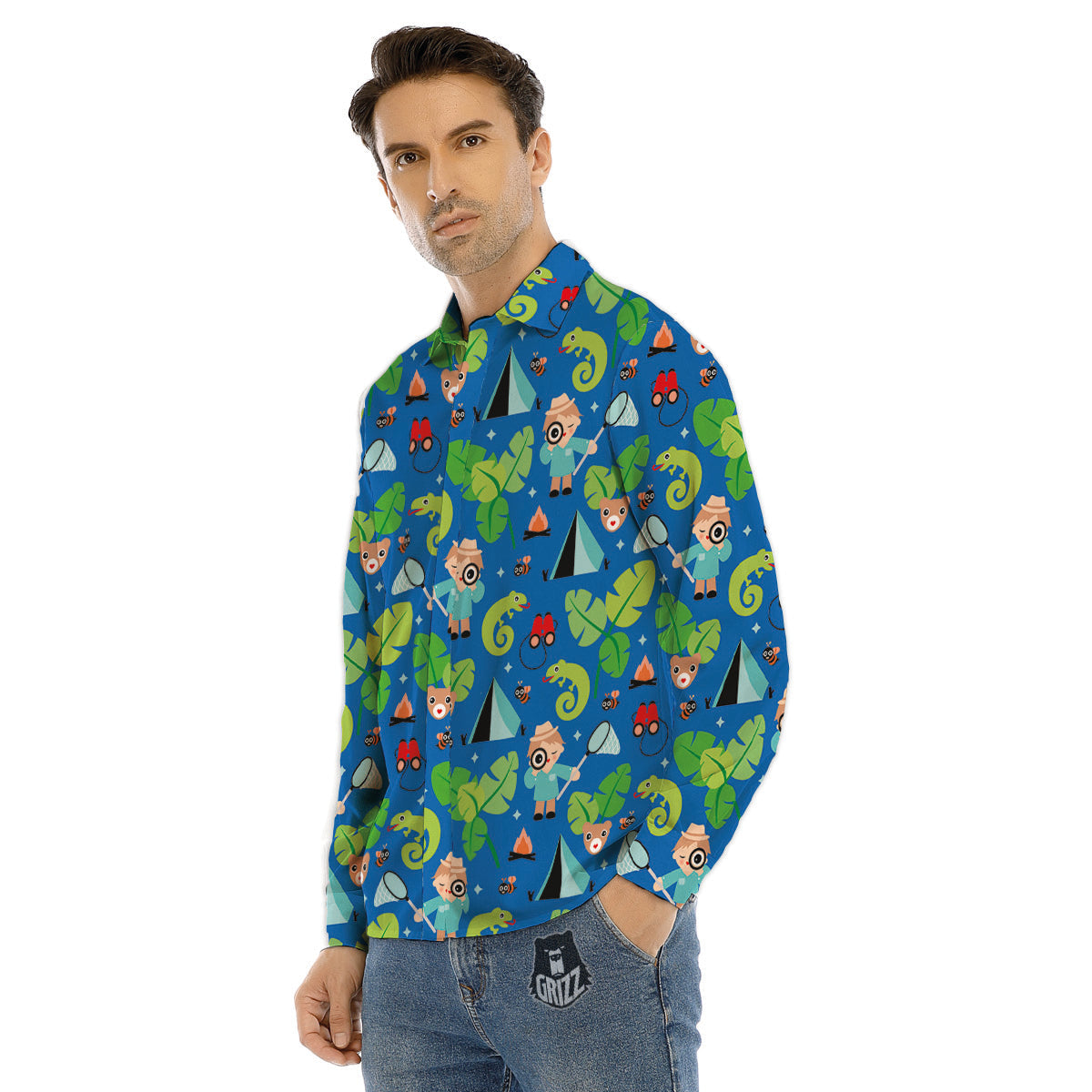 Camping Cute Print Pattern Men's Dress Shirts-grizzshop