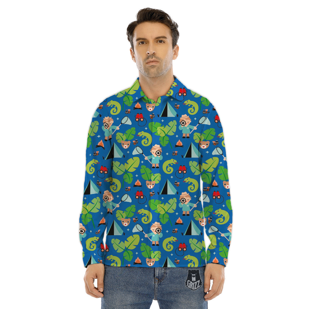Camping Cute Print Pattern Men's Dress Shirts-grizzshop