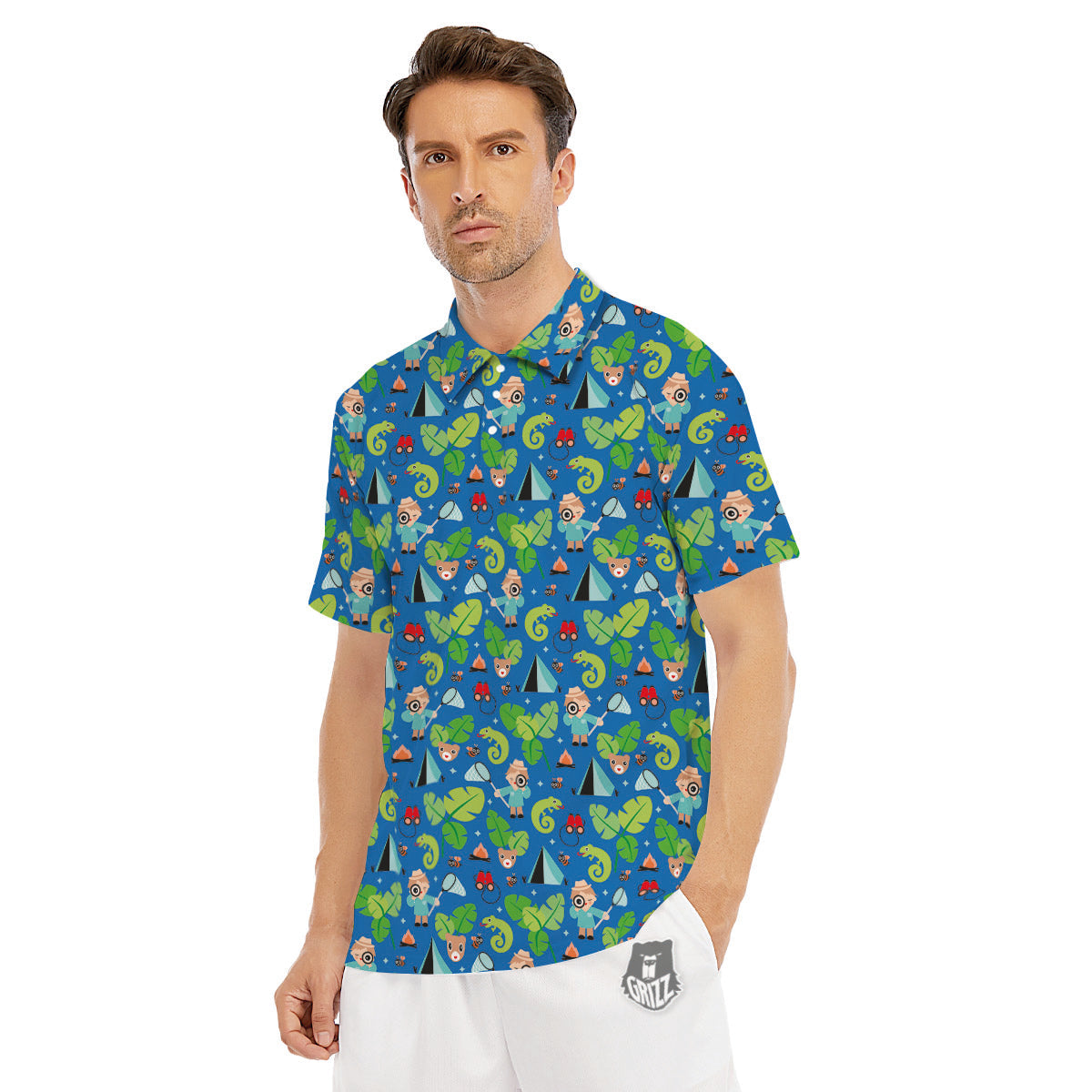 Camping Cute Print Pattern Men's Golf Shirts-grizzshop