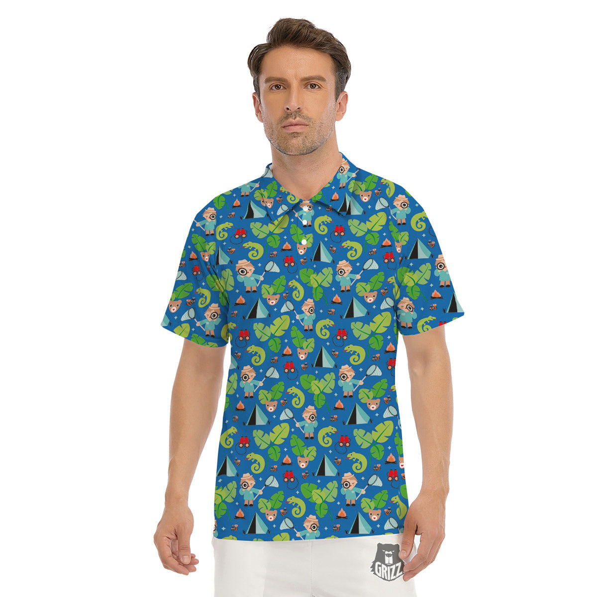Camping Cute Print Pattern Men's Golf Shirts-grizzshop