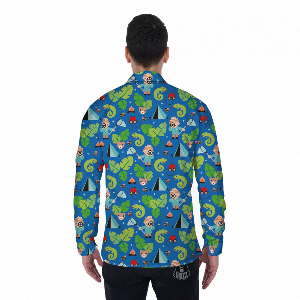 Camping Cute Print Pattern Men's Long Sleeve Shirts-grizzshop