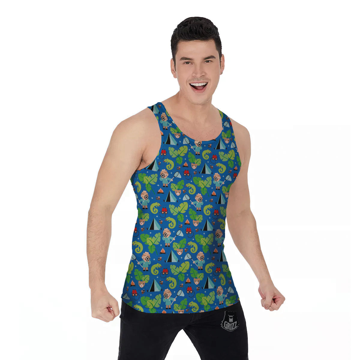 Camping Cute Print Pattern Men's Tank Top-grizzshop
