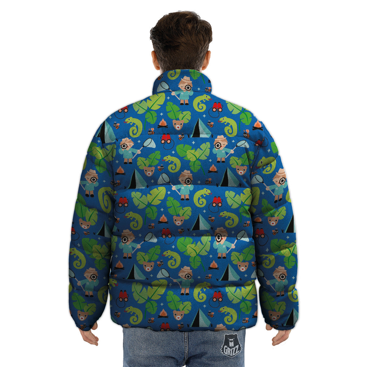 Camping Cute Print Pattern Puffer Jacket-grizzshop