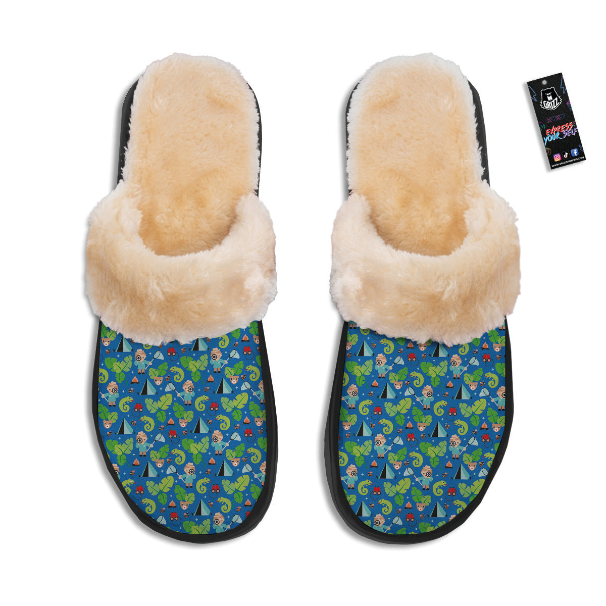 Camping Cute Print Pattern Slippers-grizzshop