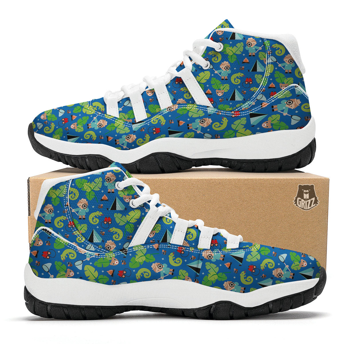 Camping Cute Print Pattern White Bball Shoes-grizzshop
