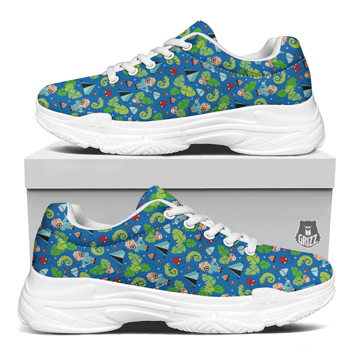 Camping Cute Print Pattern White Chunky Shoes-grizzshop