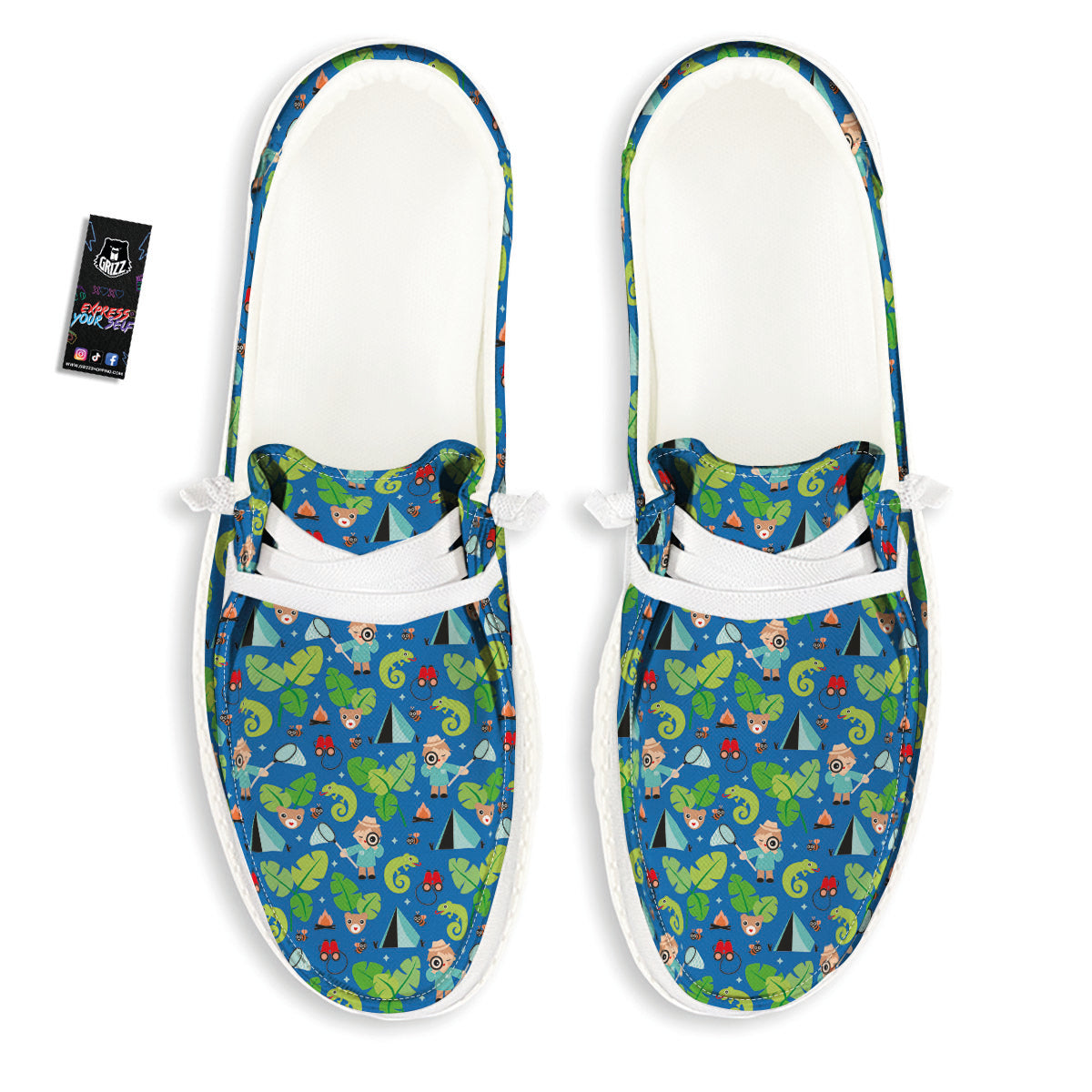 Camping Cute Print Pattern White Loafers-grizzshop