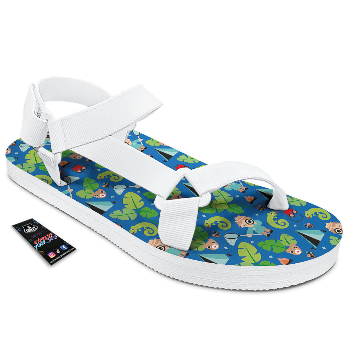 Camping Cute Print Pattern White Open Toe Sandals-grizzshop