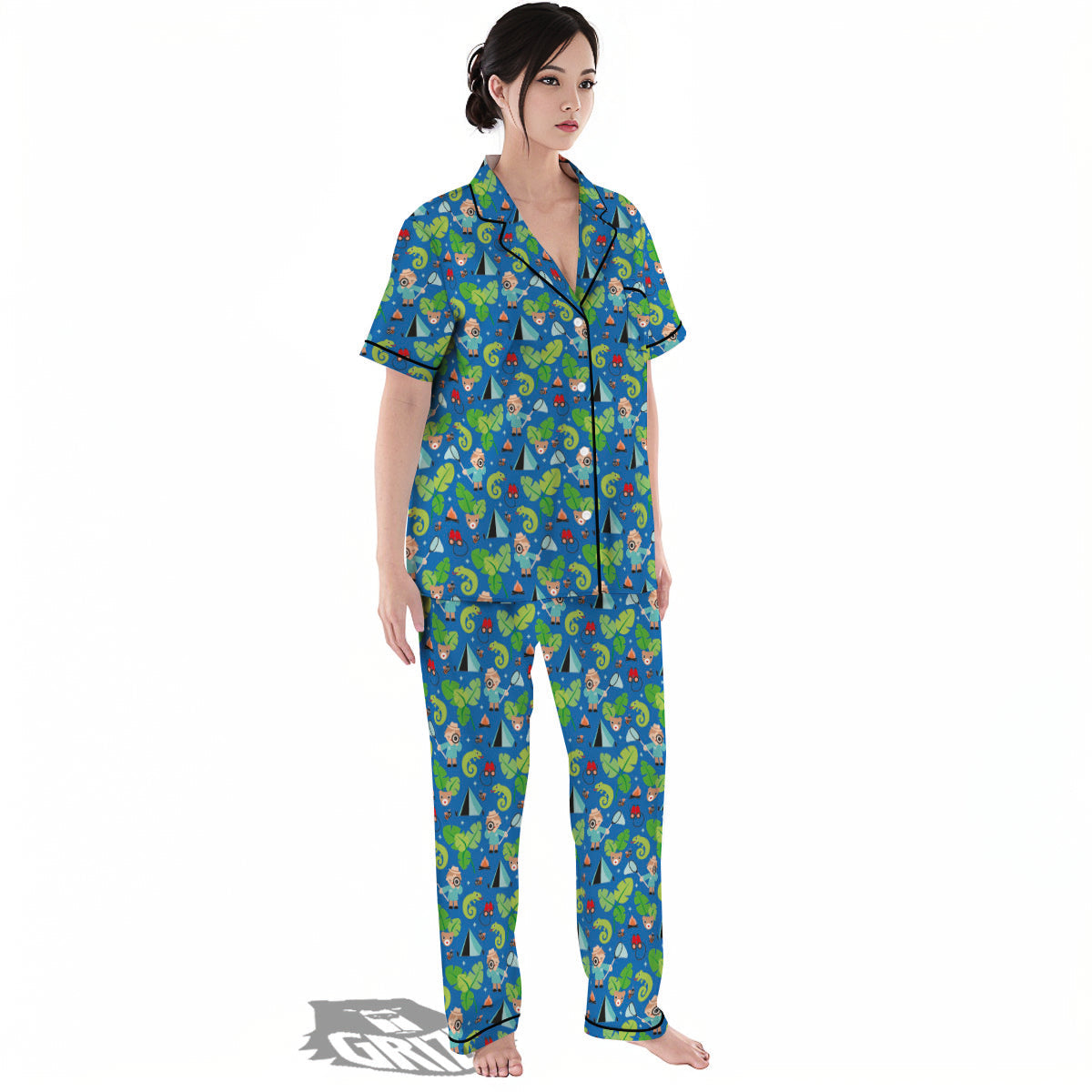 Camping Cute Print Pattern Women's Pajamas Set-grizzshop