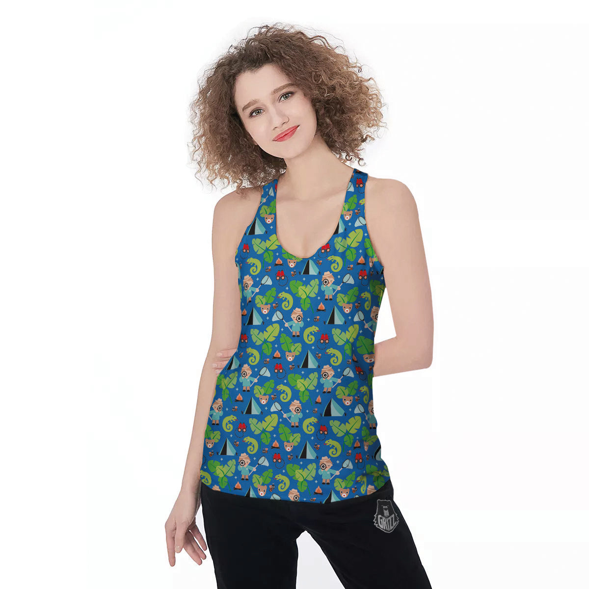 Camping Cute Print Pattern Women's Racerback Tank Top-grizzshop