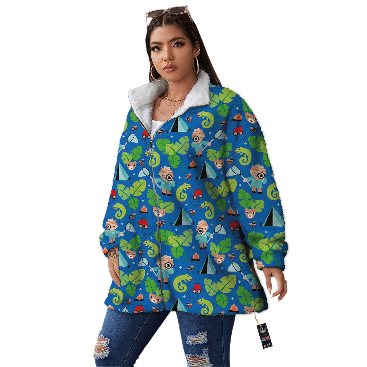 Camping Cute Print Pattern Women's Sherpa Jacket-grizzshop