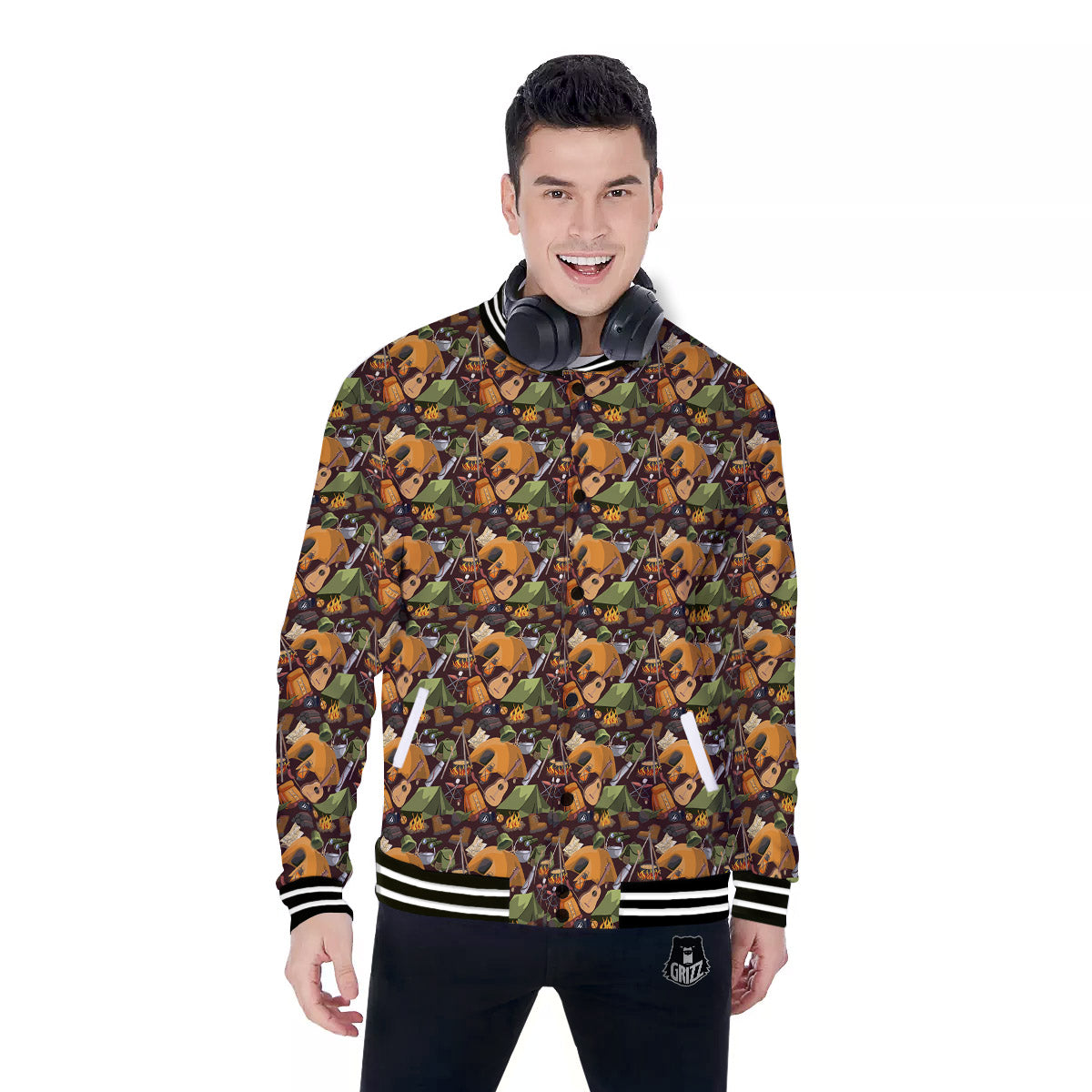 Camping Equipment Print Pattern Baseball Jacket-grizzshop