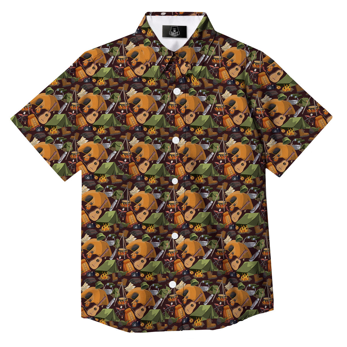 Camping Equipment Print Pattern Button Up Shirt-grizzshop