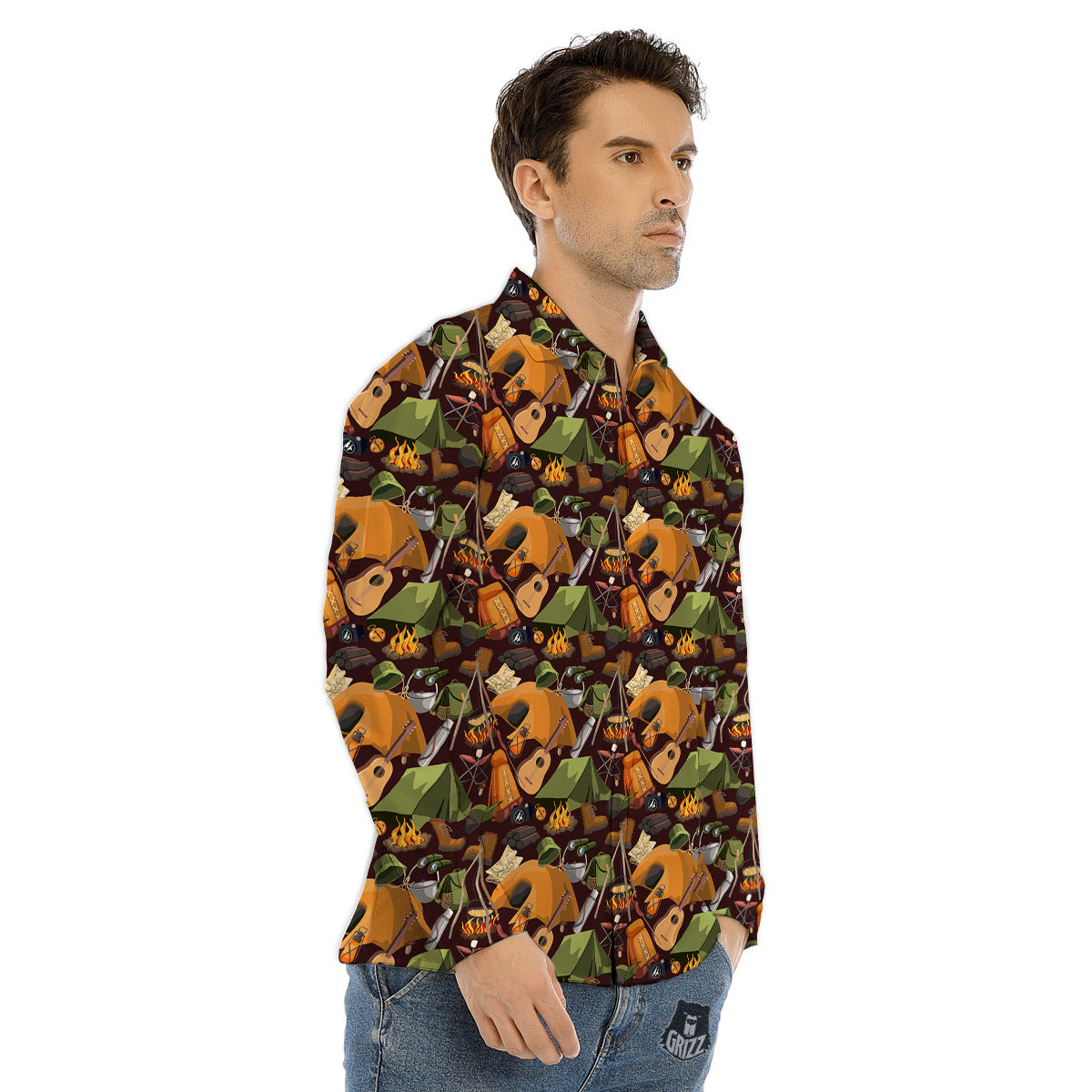 Camping Equipment Print Pattern Men's Dress Shirts-grizzshop