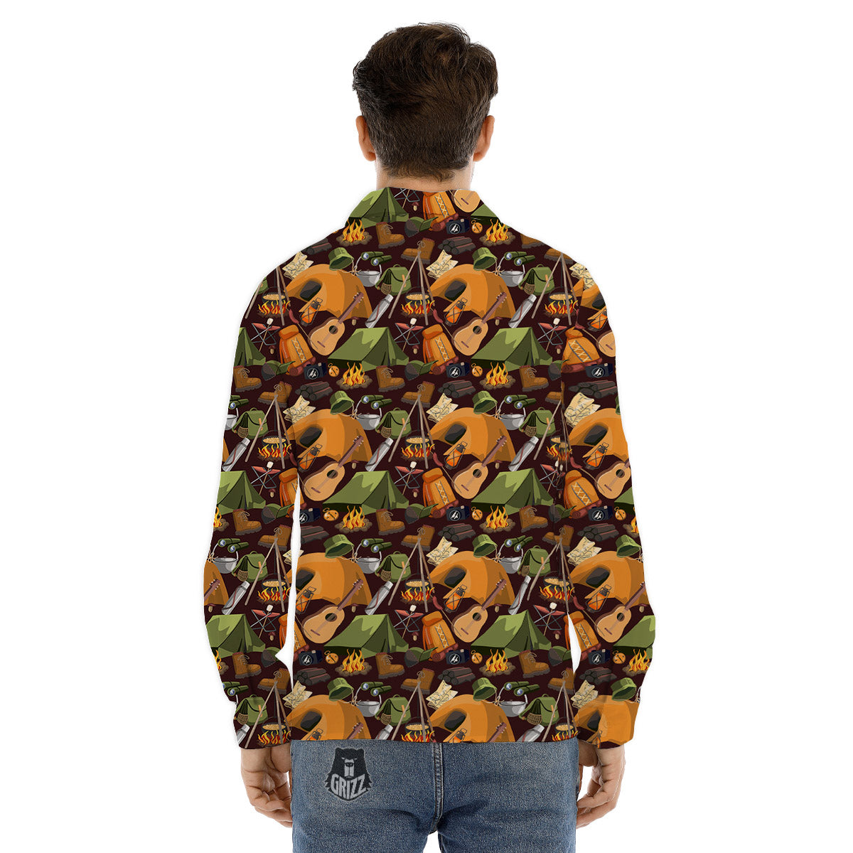 Camping Equipment Print Pattern Men's Dress Shirts-grizzshop