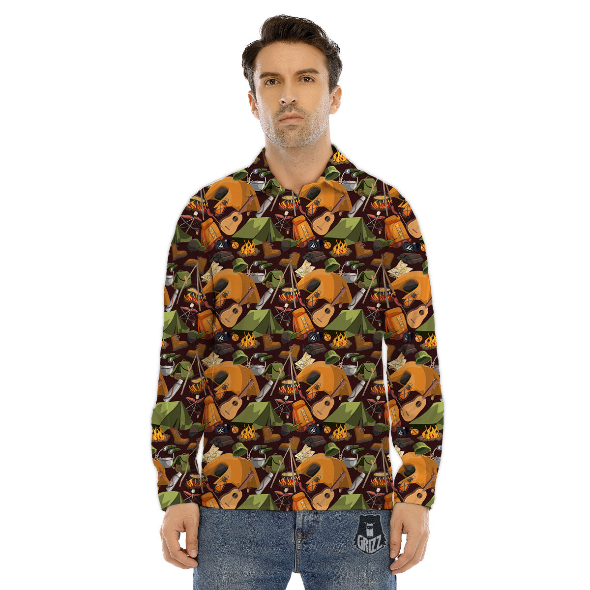 Camping Equipment Print Pattern Men's Dress Shirts-grizzshop