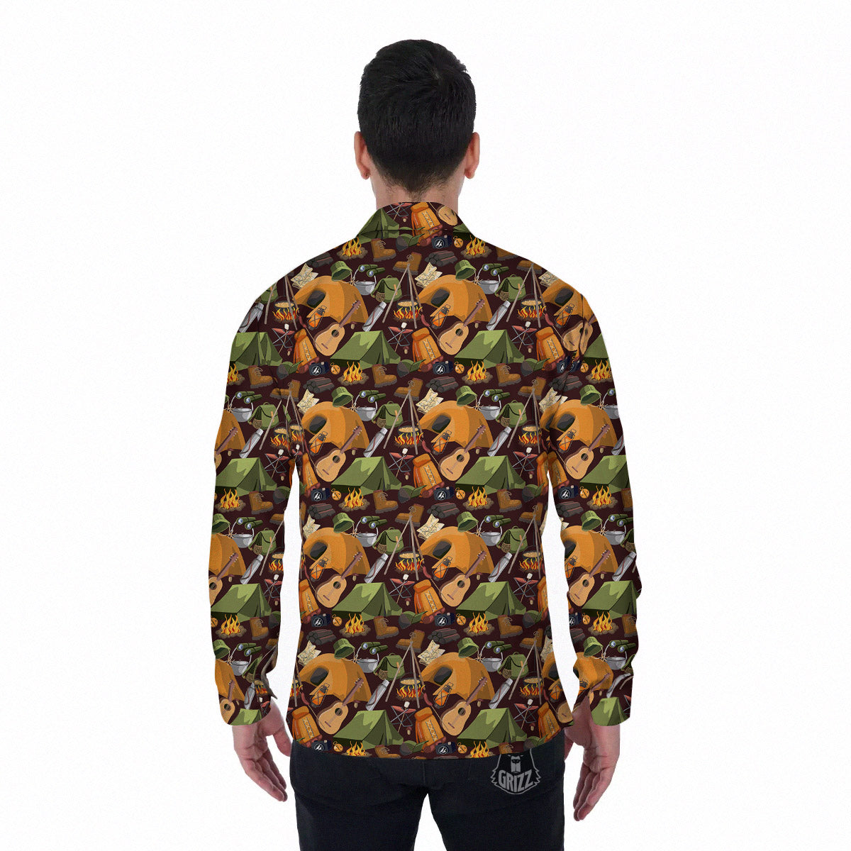 Camping Equipment Print Pattern Men's Long Sleeve Shirts-grizzshop