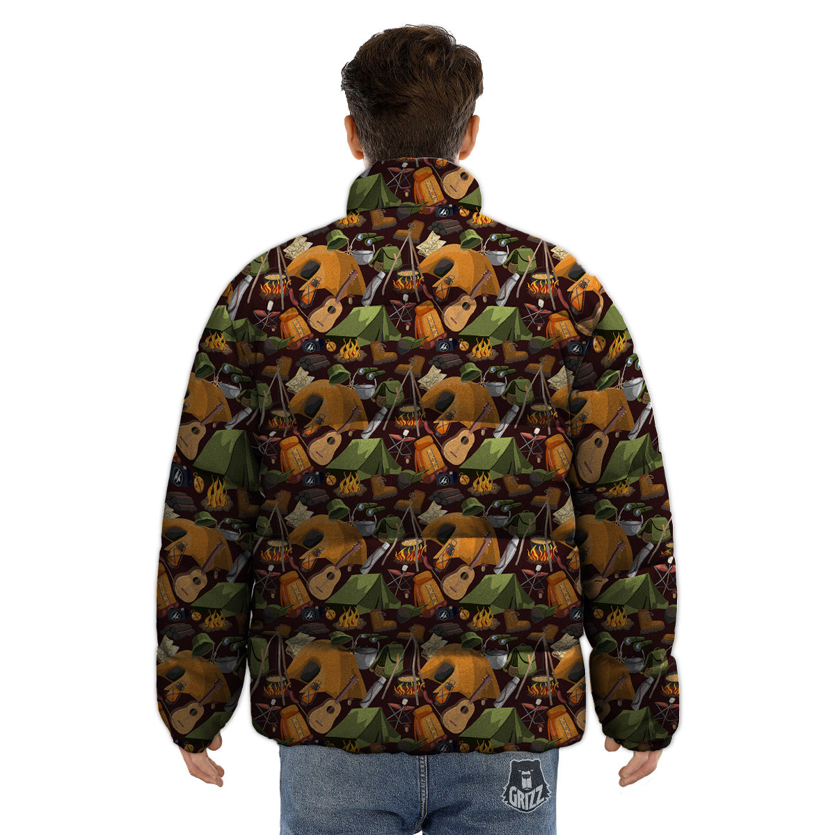 Camping Equipment Print Pattern Puffer Jacket-grizzshop
