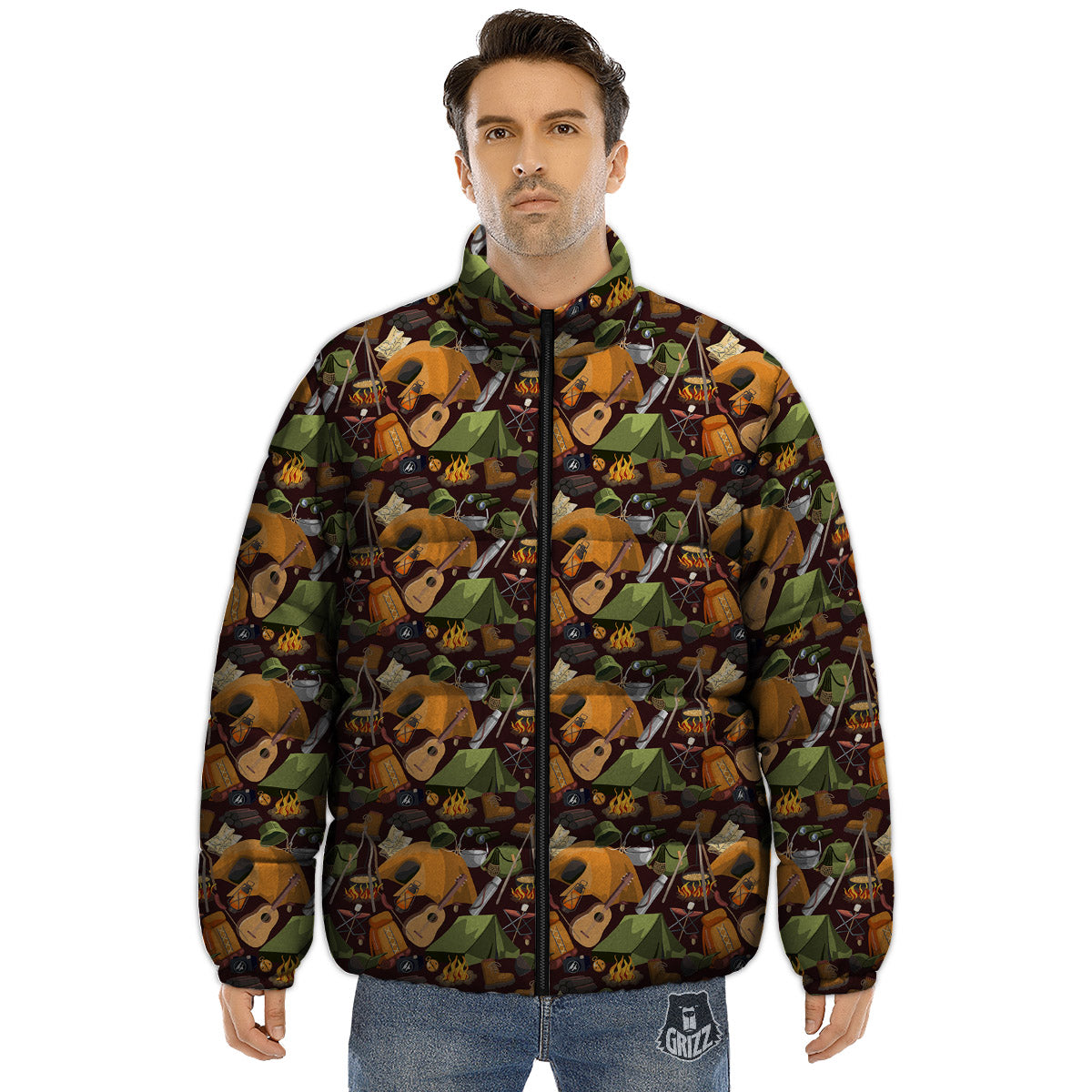 Camping Equipment Print Pattern Puffer Jacket-grizzshop