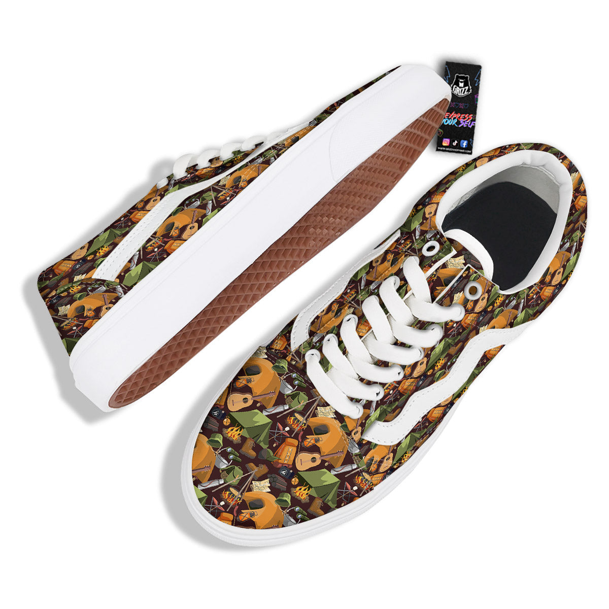 Camping Equipment Print Pattern Skate Shoes-grizzshop