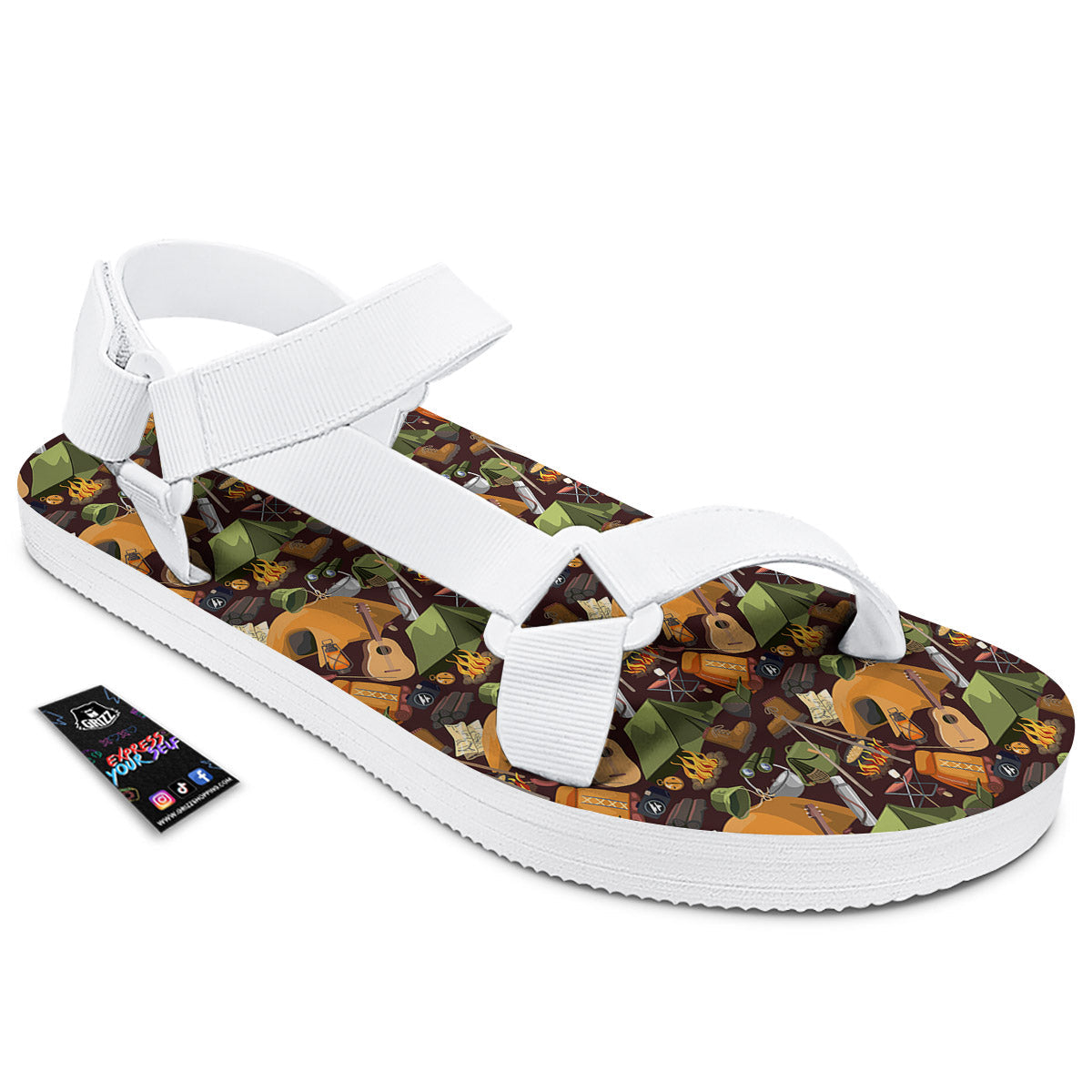 Camping Equipment Print Pattern White Open Toe Sandals-grizzshop