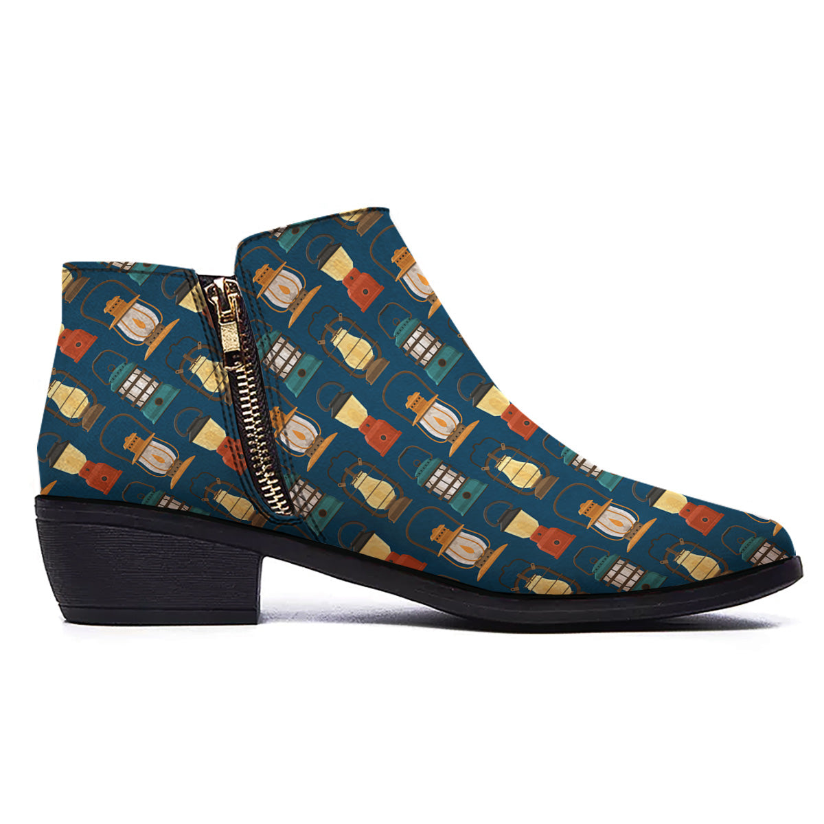 Camping Lantern Vintage Print Pattern Ankle Boots-grizzshop