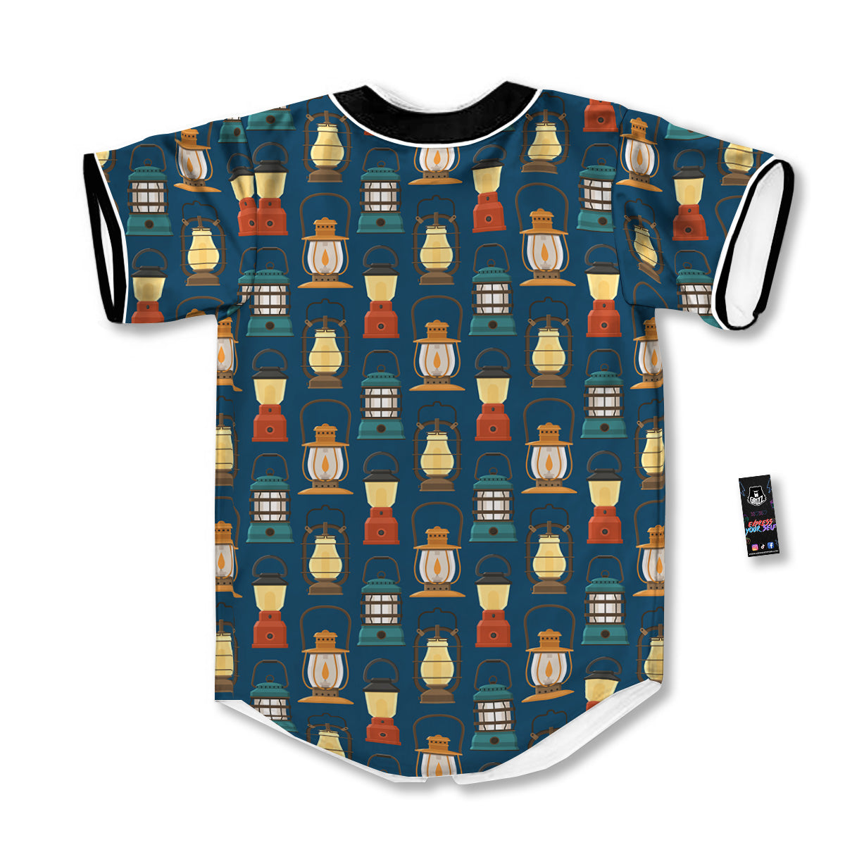 Camping Lantern Vintage Print Pattern Baseball Jersey-grizzshop