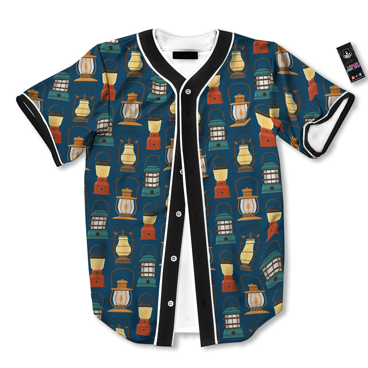 Camping Lantern Vintage Print Pattern Baseball Jersey-grizzshop