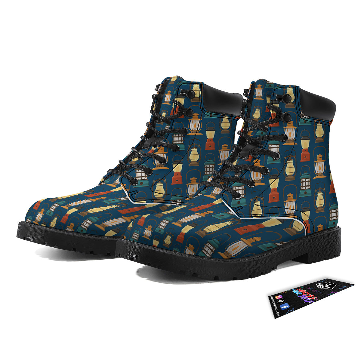 Camping Lantern Vintage Print Pattern Boots-grizzshop