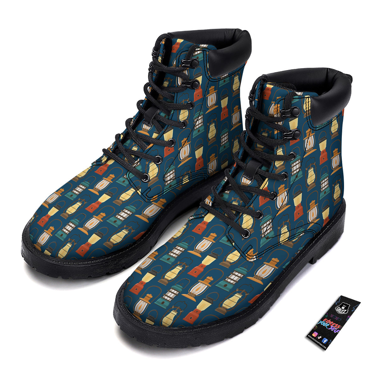 Camping Lantern Vintage Print Pattern Boots-grizzshop