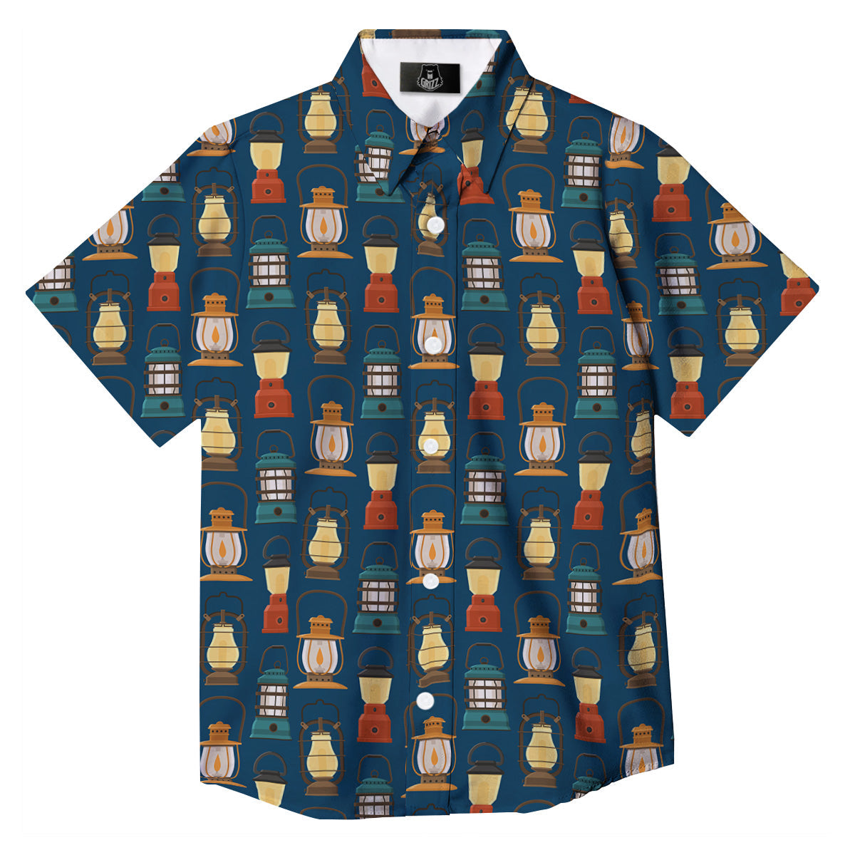 Camping Lantern Vintage Print Pattern Button Up Shirt-grizzshop