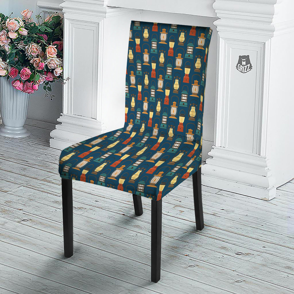 Camping Lantern Vintage Print Pattern Dining Chair Slipcover-grizzshop