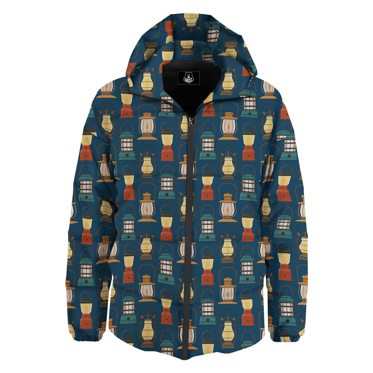 Camping Lantern Vintage Print Pattern Down Jacket-grizzshop