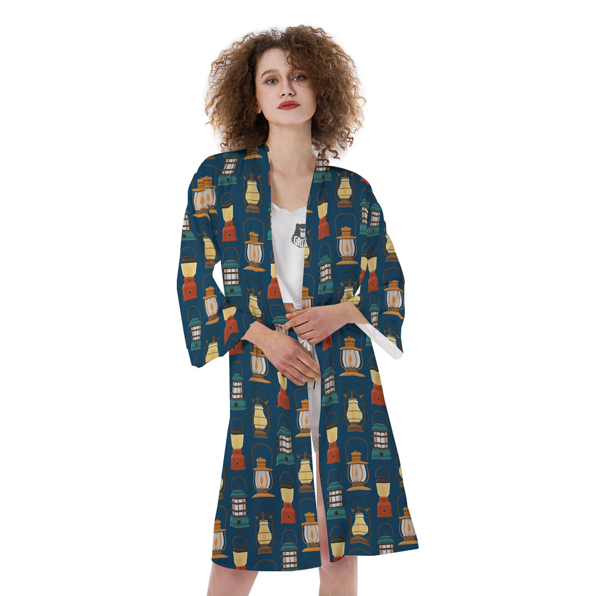 Camping Lantern Vintage Print Pattern Kimono-grizzshop