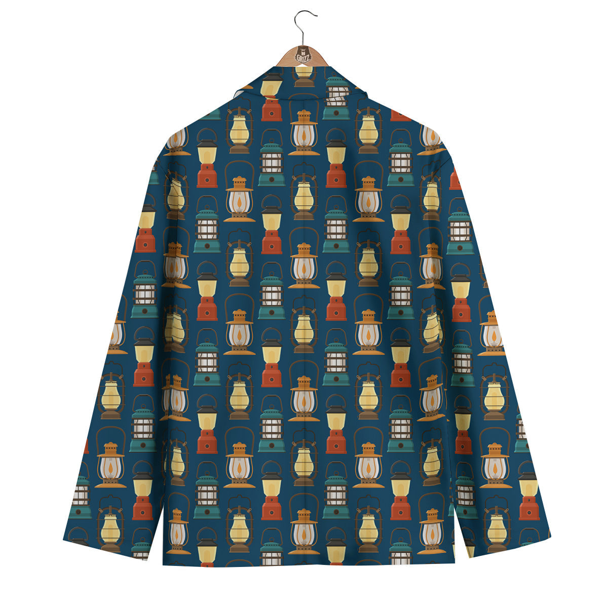 Camping Lantern Vintage Print Pattern Men's Blazer-grizzshop
