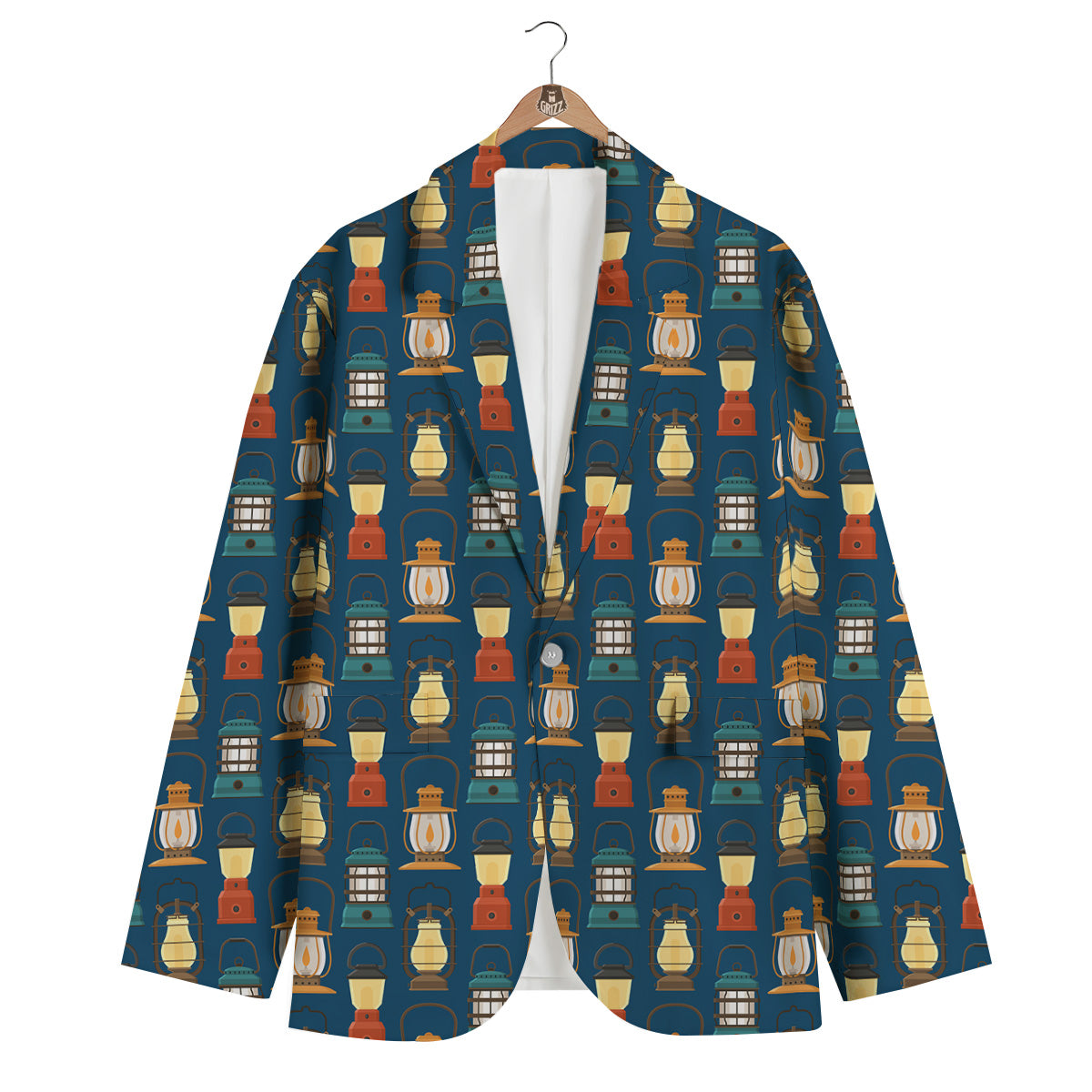 Camping Lantern Vintage Print Pattern Men's Blazer-grizzshop
