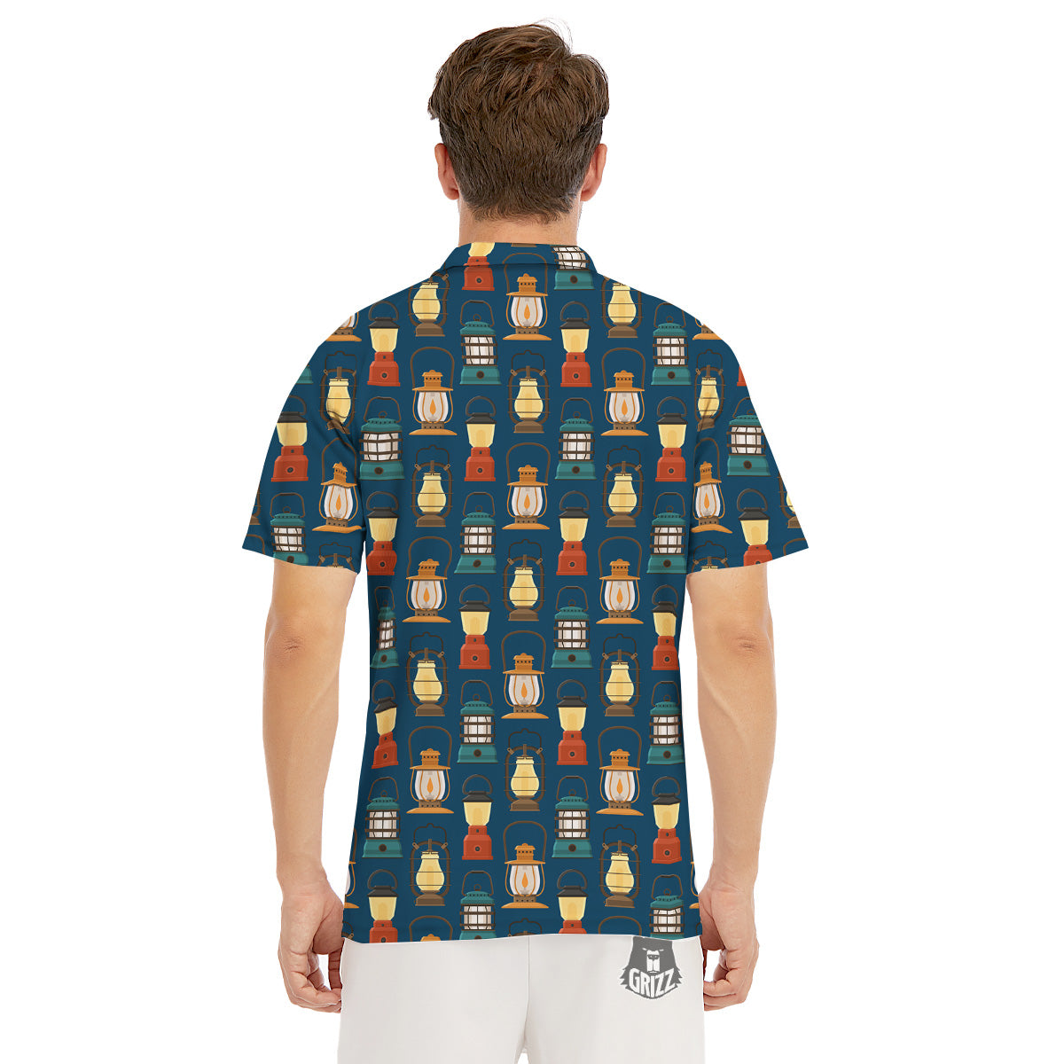 Camping Lantern Vintage Print Pattern Men's Golf Shirts-grizzshop
