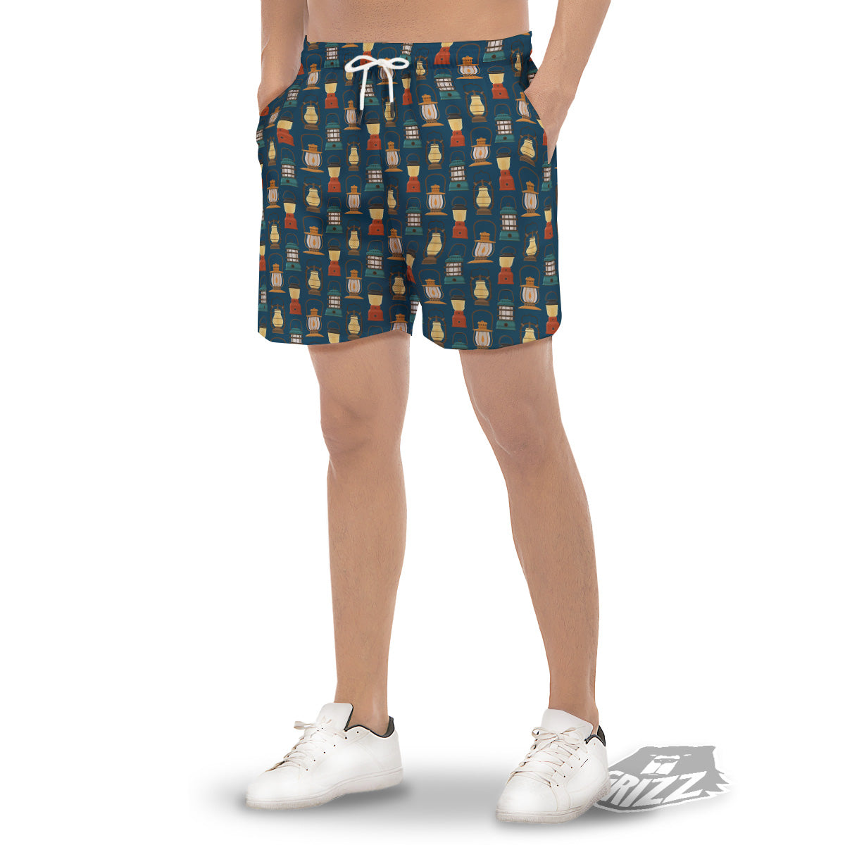 Camping Lantern Vintage Print Pattern Men's Gym Shorts-grizzshop