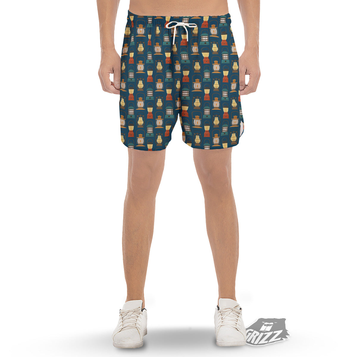 Camping Lantern Vintage Print Pattern Men's Gym Shorts-grizzshop